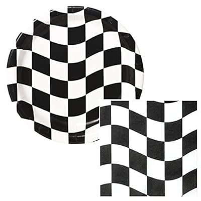 Black & White Checkered Beverage Napkins & Dessert Plates Party Kit for 8