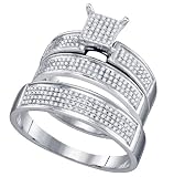 10k. White Gold 1/2 Ctw. 3pc. Micro Pave Diamond Wedding Set for Him and Her " Size 7 For Her and Size 10 For Him "