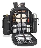 Picnic at Ascot 043Blk-P Coffee-Super Deluxe Coffee Backpack for 2 Black Plaid