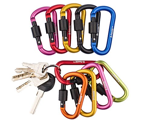 D-FantiX Aluminum D-ring Locking Carabiner Keychain Spring Clip Lock Carabiner Clip Carabiner Key Chain Hook Outdoor Camping Equipment Pack of 5