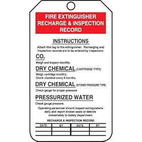 Tag, Fire Extinguisher Recharge & Inspection Record, 5 7/8" X 3 1/8", PF-Cardstock