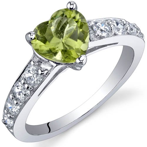 Dazzling Love 1.25 Carats Peridot Ring in Sterling Silver Rhodium Finish Size 5 to 9