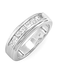 14k White Gold Princess Diamond Mens Wedding Anniversary Band Ring (1.05 Cttw,... by 