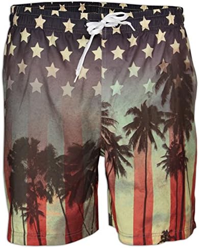 Soulstar MST Sunstripe Mens USA Palm Print Swim Shorts - USA Stripe / Palm - Size Small