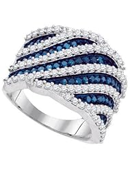 1.82 Carat (ctw) 10K White Gold Round Cut White & Blue Diamond Ladies Micro Pave Right Hand Ring