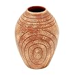 Handmade Mottled Salmon Terracotta Urn Vase With Line Etchings