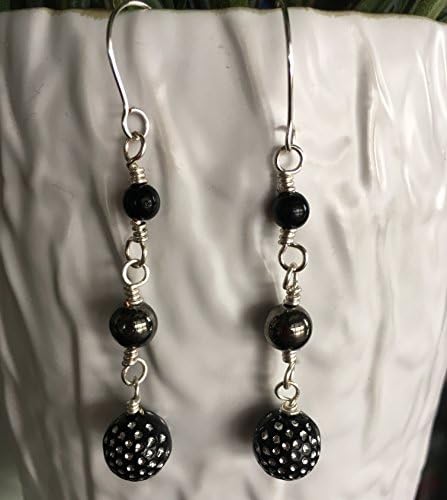 Black and Chrome Beaded Earrings