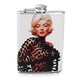 Screw-on Top Stainless Steel Wine Hip 8oz Flask - Marilyn Monroe - Flask Measures Height:5.4 inches x Width: 3.4 inches x Thickness:0.75 inches.Personalized Design is available with a minimum of 20 pcs orders.