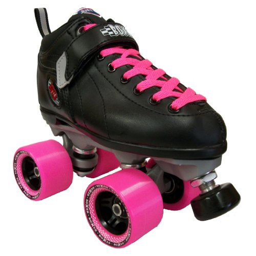 Sure Grip Boxer Black Boots with Pink Boxer Wheels and Pink Laces Mens Boys Ladies Womens Girls Kids Childrens Youth Quad Speed Roller Derby Skating Skates