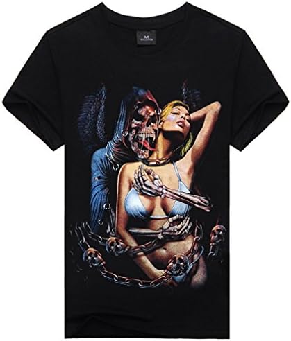 Men's Devil Skull Hold Sexy Girl 3D Print O-Neck Short Sleeve T-Shirt Size XXL