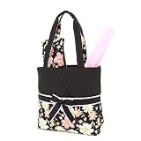 Belvah Quilted Floral 3pc Diaper Bag (Black/Pink)