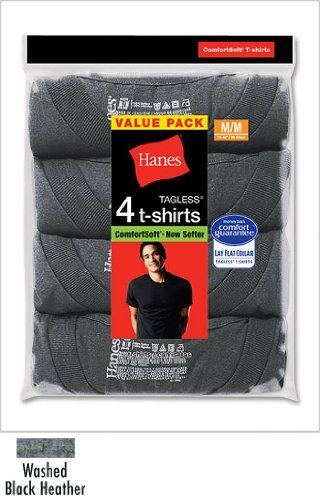Hanes ComfortSoft Dyed Crew Shirt (Washed Black Heather 4-Pack)