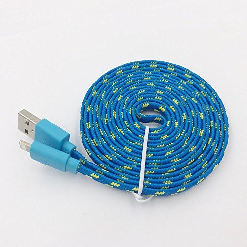 Tangle Free Flat Fabric Braided 8 Pin 6ft / 2m USB Charger Cable for iPhone 5 5C 5S (6FT Blue)