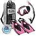 TUSA Sport Adult Black Series Serene Mask, Dry Snorkel, and Fin Travel Set