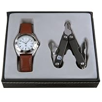 Field & Stream Men's Brown Leather Watch and 8 Function Multi-Tool Set #F502GWSBMT-LC