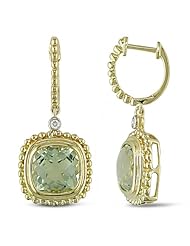 14k Yellow Gold 5 1/3ct TGW Green Amethyst Cuff Earrings (0.04 Cttw, G-H Color, SI1-SI2 Clarity)