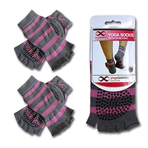 Yoga Toeless Socks (Purple with Grey Stripes), 2 Pairs Value Pack Set, For Any Type of Yoga Styles and Pilates, Size S/M, Premium Quality by YogaAddict