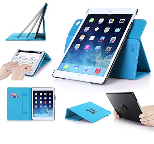 iPad Air 2 Case Cover, FYY Detachable Rotating Leather Case Smart Cover with Velcro Hand Strap and Card Slots for iPad Air 2 Cyan (With Auto Wake/Sleep Feature)