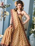 Indain Wedding Designer Fawn Art Silk Printed Belly Dance Dress Saree Sari with Unstitched Blouse