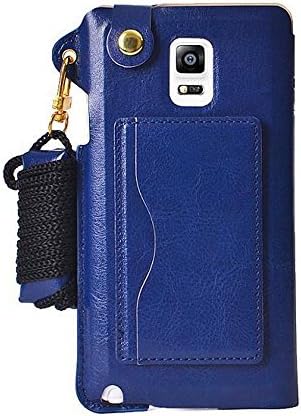 Top Hip（TM）Multi-purpose Fashion PU Leather Case Back Cover Detachable Long Neck Strap&Convertible Stand for Samsung Galaxy Note4 (Navy blue)