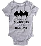 BATMAN BABY ONE PIECE I JUST SPENT 9 MONTHS IN THE BATCAVE CREEPER ROMPER (0M-Newborn, Heather Gray)