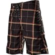 Fox Racing Lloyd Plaid Youth Boys Boardshort Surf Swimming Shorts w/ Free B&F Heart Sticker Bundle - Black
