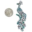Silvertone Blue Crystal Peacock Brooch Pin