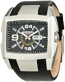 Diesel Brushed/polished Stainless Steel Black Leather Adjustable Strap Watch Dz1215