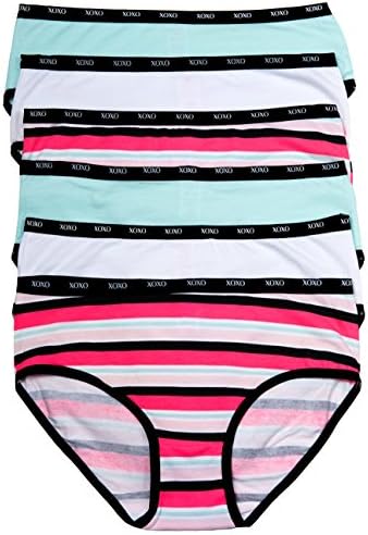 XOXO Girl's Cotton Spandex Briefs with Elastic Trim 6-Pack (Medium, 6PK:Stripes/White/Mint)