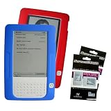 Blue + Red Color (2 Packs) Amazon Kindle 2 E-Book Reader Silicone Rubber Skin Case + 2 Packs Kindle2 Anti Scratch LCD Screen Protectors
