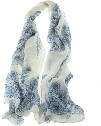 YKS Porcelain Pattern scarf Thin Soft Long Scarf Chiffon Scarf Wrap shawl Silk scarves For women Girl LADY(blue)