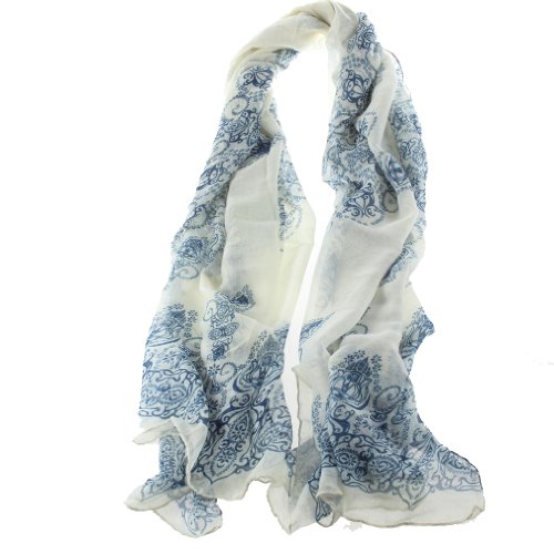 YKS Porcelain Pattern scarf Thin Soft Long Scarf Chiffon Scarf Wrap shawl Silk scarves For women Girl LADY(blue)