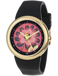 PeaceLove Unisex F36G-PLFR-B  Round Gold Tone Black Silicone Strap and "Zotos" Art Dial Watch