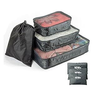 Travel Packing Cubes 3 Set Compression Cube Luggage Organizers with Bonus Shoe Bag