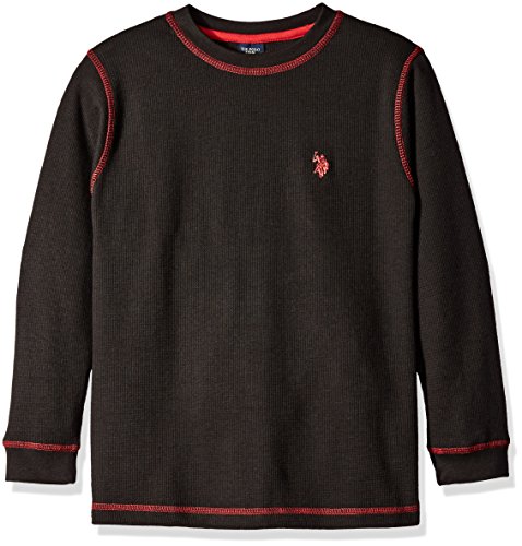 U.S. Polo Assn. Big Boys' Long Sleeve Thermal Solid Pullover Shirt, Black, 8