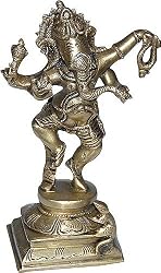 Dancing Statue God Ganesha Brass Figurine 2.5 x 2 x 5.5 inches