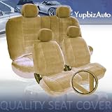 New 11 pieces Premium Grade Universal Size Beige Color Velour Car Seat Covers Set with 40/60 Split Feature Rear Covers, Steering Wheel cover and Seat Belt Covers
