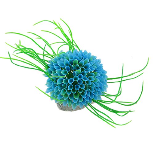 TOOGOO(R) Manmade Cyan Blue Green Floral Plants Decoration w Oval Base For Fish Tank