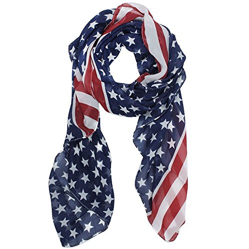 niceeshop(TM) Unisex Fashion Charming Patriotic Flag Chiffon Scarf Shawl Long Scarf Wrap-Blue & Red