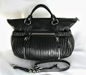 Miu Miu Handbags (Black) Pleated Leather Tote Bag RN0502