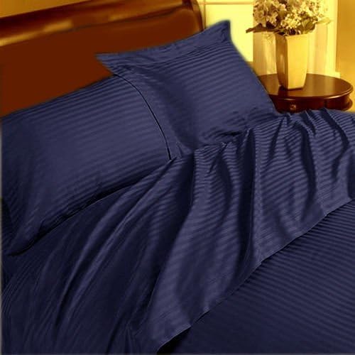 Premium Navy Blue -- 250 ThreadCount 28" Deep Pocket 3pc Fitted Sheet Emperor Navy Blue Stripe 100% Egyptian Cotton -- LP03
