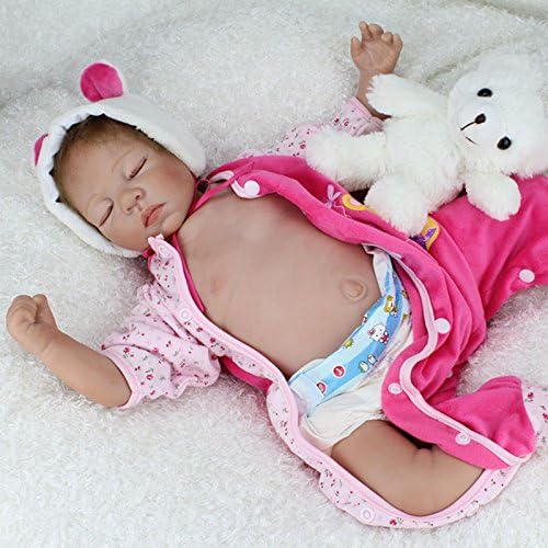 22'' Handmade Realistic baby Lifelike Baby Girl Doll Silicone Vinyl Reborn Newborn Dolls Mohair Wig