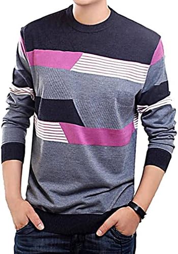 LAZERE MenCrewneck Sweater Slim Fit Wool Blend Knitted Striped Pullover, Lavander XX-Large