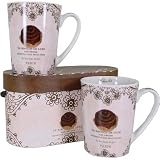Petits Fours Porcelain Mug Pair in Gift Box, Pink and Cakes