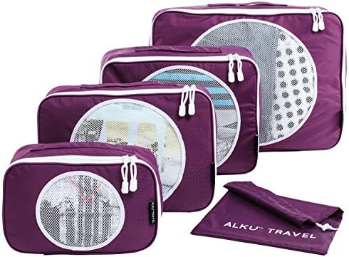Alku Travel Packing Cubes 4 Pcs Luggage Organizer Set with Carry-on Laundry Bag
