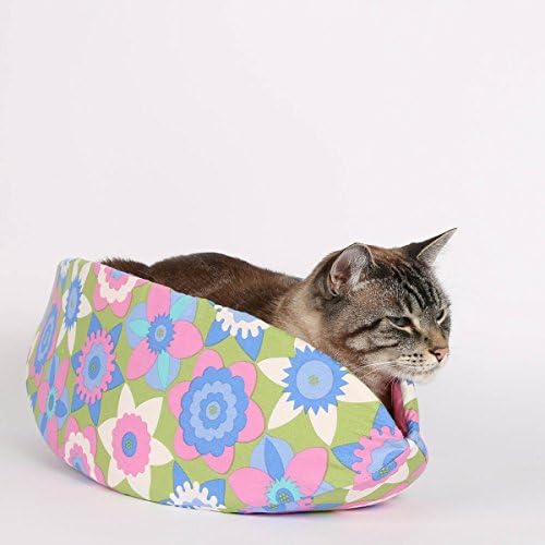 Pink Flowers Cat Canoe a Designer Pet Bed