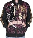 CHRISTIAN AUDIGIER Ed Hardy Smet Mens Embroidered Hoodie Sweatshirt Hooded Shirt Top Jacket Black Tattoo Platinum