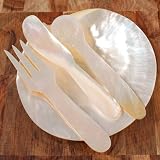 Hand Carved Mother of Pearl Caviar Serving Set - plate, spoon, fork, and knife