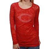 MLB Touch By Alyssa Milano Cincinnati Reds Ladies Red Rhinestone Logo Sheer Burnout Premium Long Sleeve T-shirt (X-Large)
