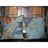 2 State Powder Blue Vintage Sari Toss Pillow Cushion Covers